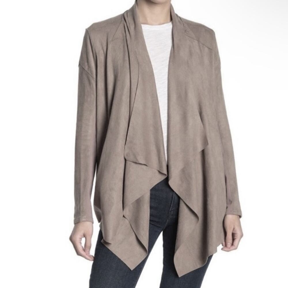 Blank NYC Women's Soft Faux Suede Drape Snap Moto Cardigan Jacket Waterfall Neck